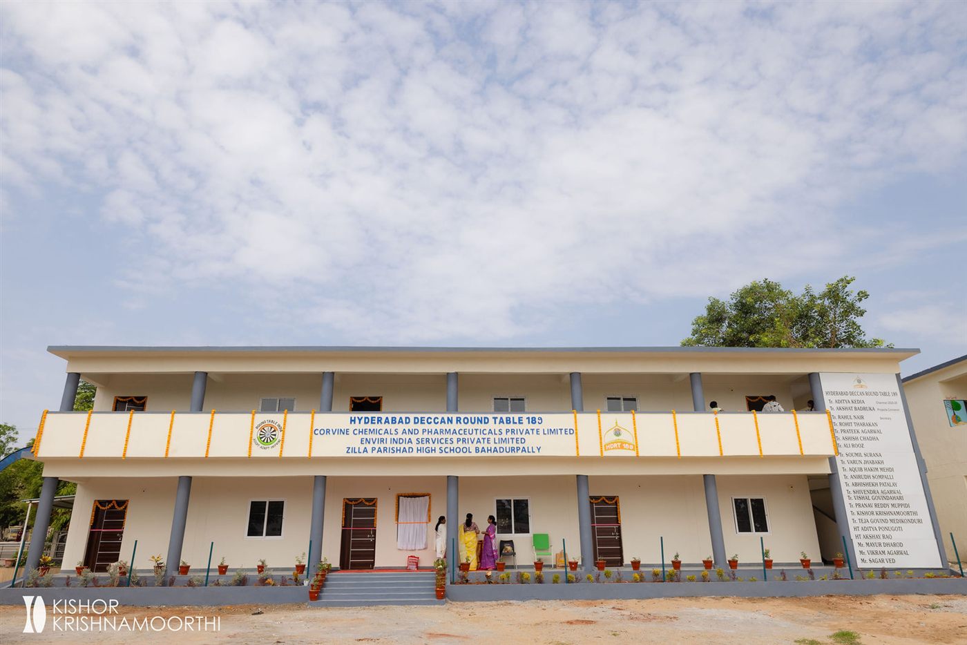 The Bahadurpally classroom block with its donors named across the front