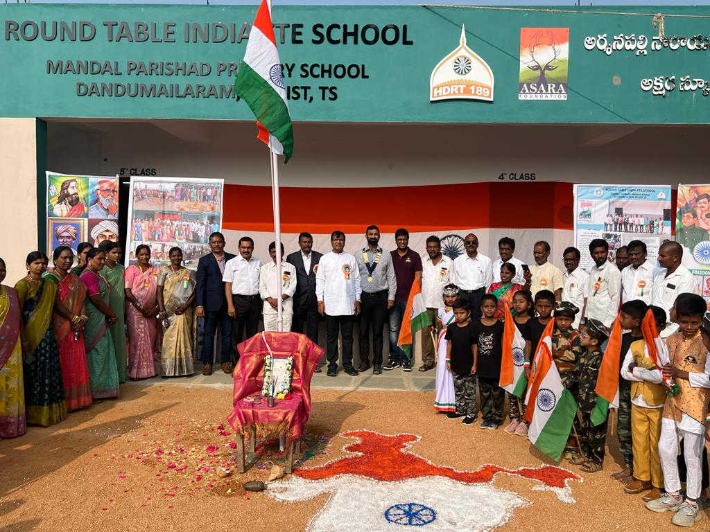 The Dandumailaram school block with partner logos on its fascia